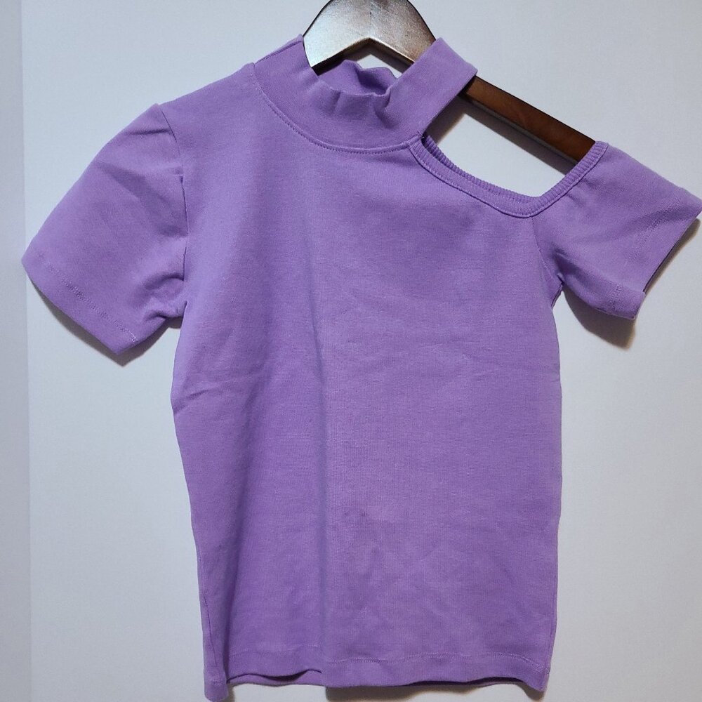 MASH MOCK/CHOKER NECK ONE STRAP COLD SHOULDER SHORT SLEEVE SIZE M LT LAVENDER